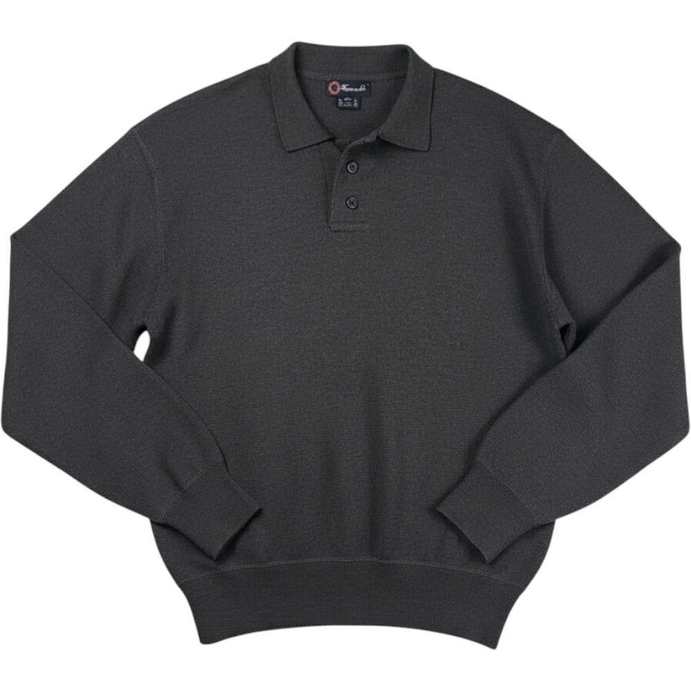 Faconnable Mens XXL Merino Wool Long Sleeve Polo Sweater Charcoal Gray‎ French